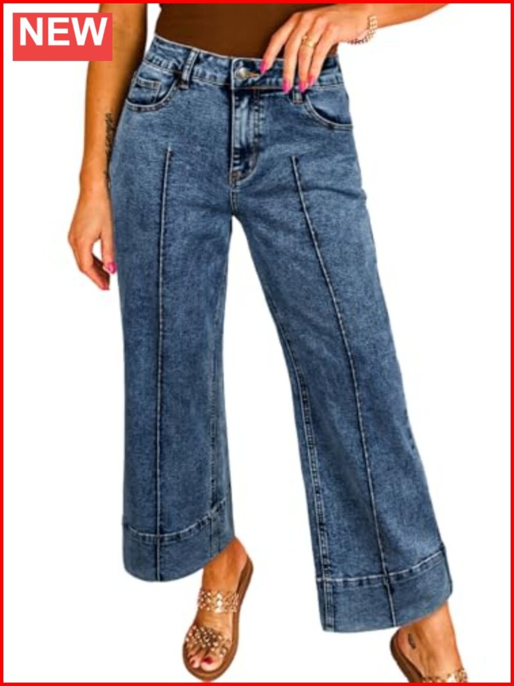 High Waisted Wide Leg Cropped Jeans with Tummy Control